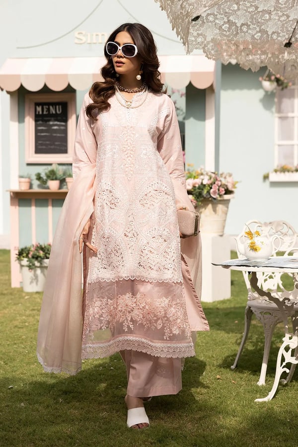 Maria luxe collection 3 piece embroidered suit - Pink, X - Large