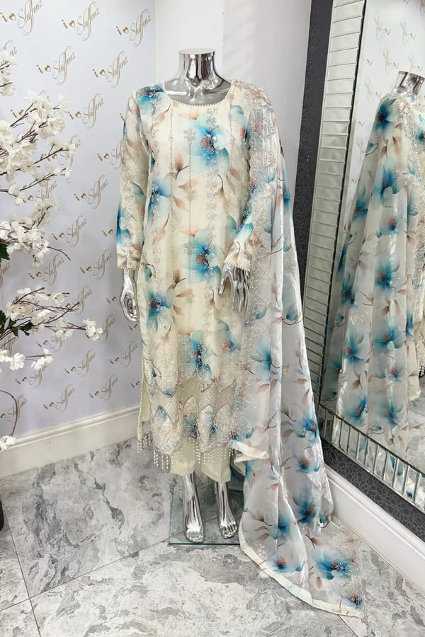 Maya luxe collection 3 piece embroidered suit - Brown, X - Large