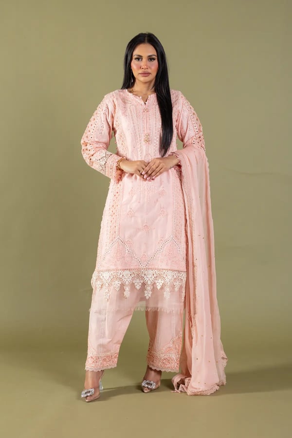 Arsh luxe collection 3 piece farshi shalwar suit - Peach, X - Large