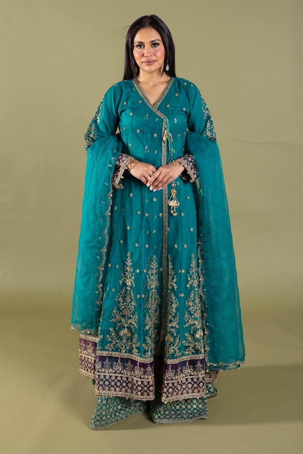 3 Piece angrakha style embroidered gown