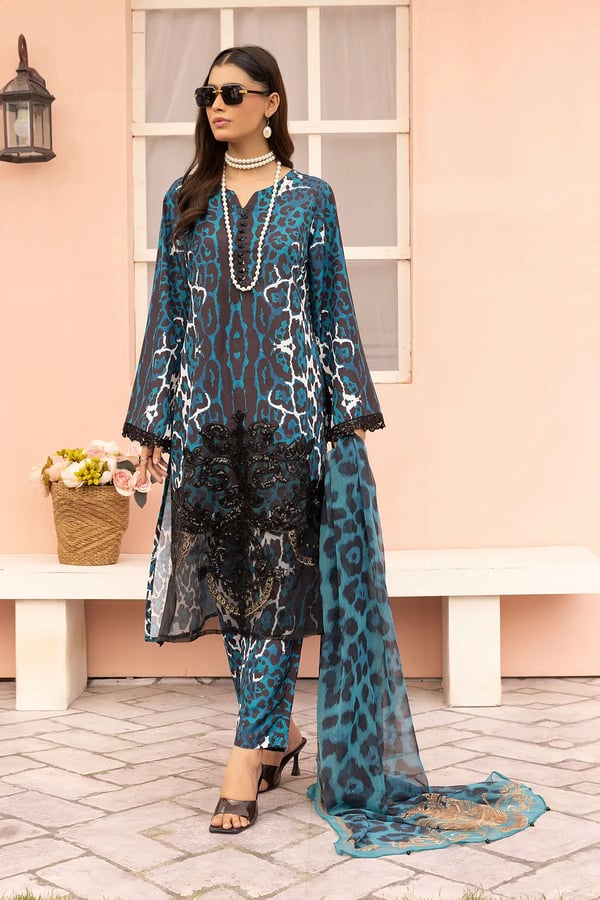 Maria b imprints collection 3 piece mother and daughter suit - Blue, Large