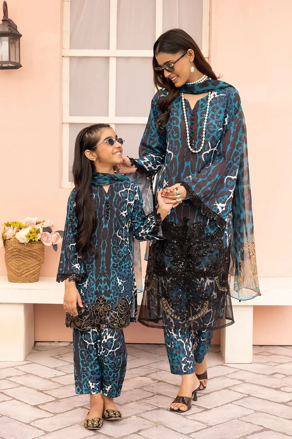 Maria b imprints kids collection 3 piece mother and daughter suit - Blue, 36