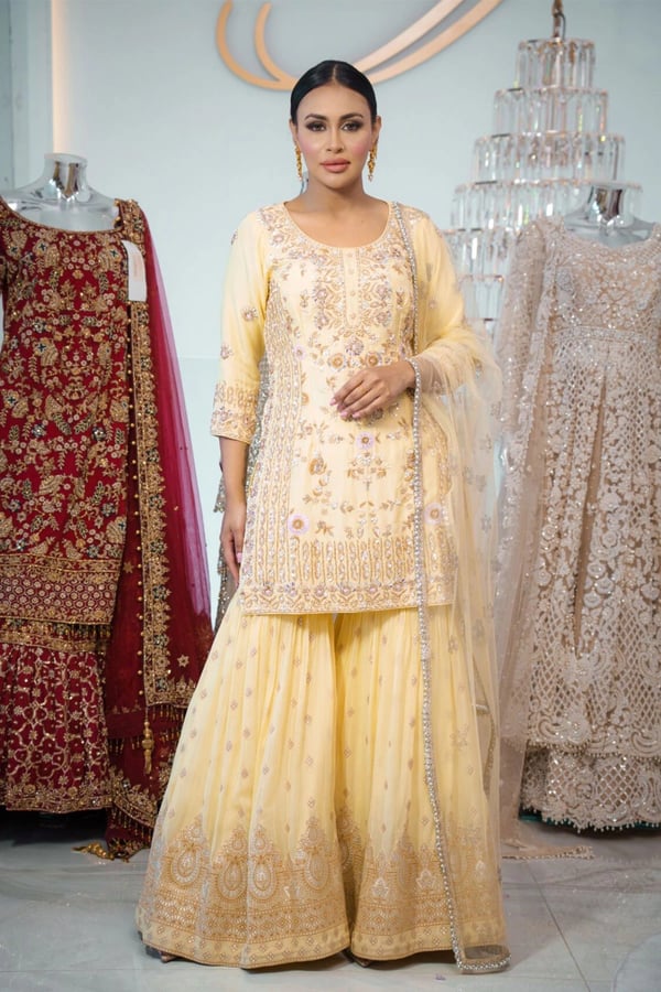 Esha premium collection 3 piece embroidered gharara suit