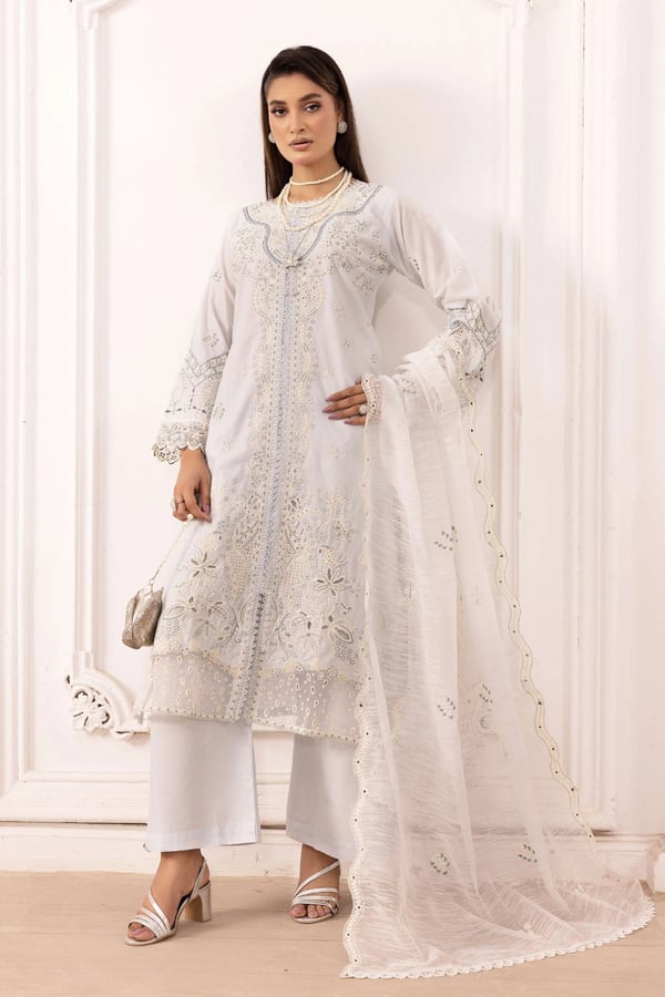 Sahil luxe chikan kari embroidered 3 piece suit - Blue, X - Large