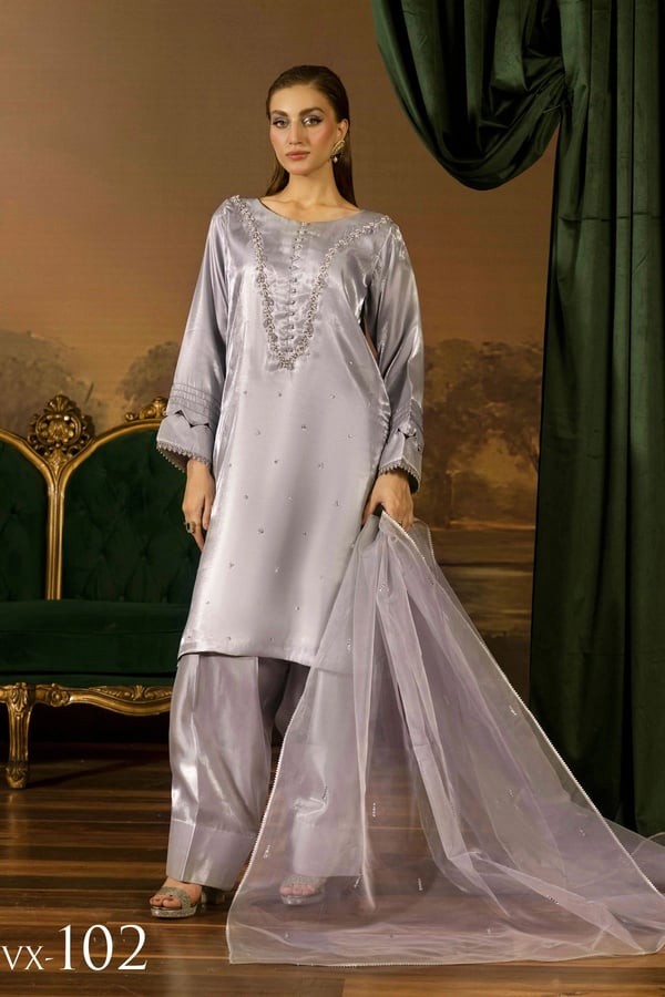 Shiffonz 3 piece silk silhouette farshi shalwar suit