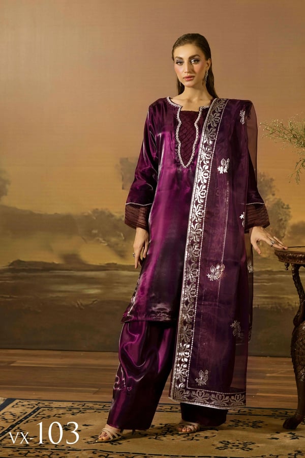 Shiffonz 3 piece premium silk silhouette farshi shalwar dress