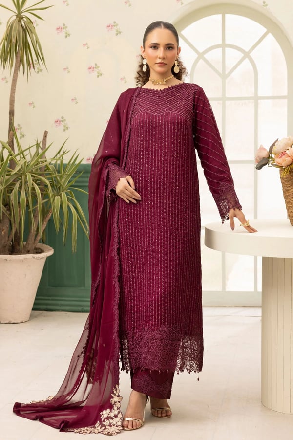 Azure collection 3 piece chiffon embroidered suit