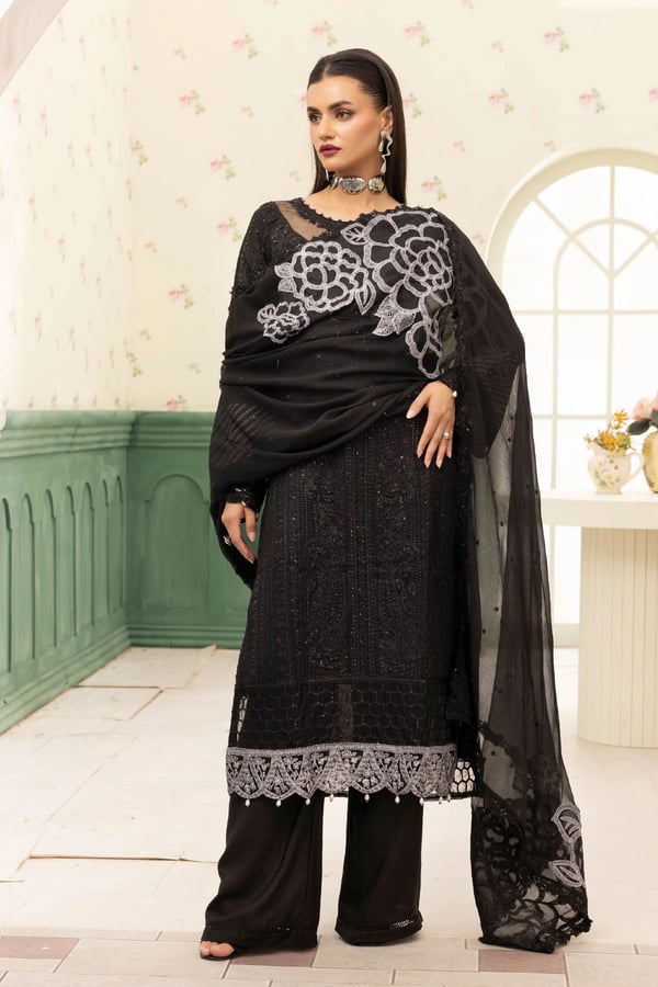 Azure luxe collection 3 piece chiffon embroidered suit