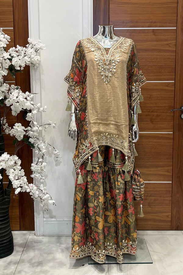 Premium 2 piece kaftan style top with gharara set - Image 2
