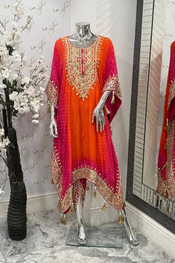 Parwan premium luxe kaftan collection with tulip - Orange, FREE SIZE