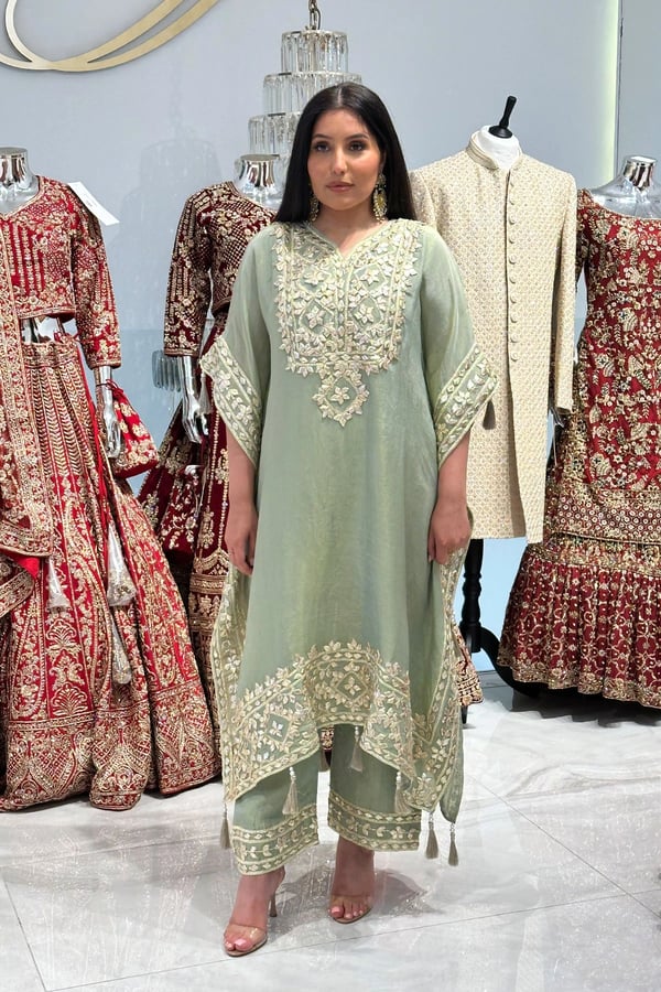 Parwan premium luxe embroidered kaftan collection - Mint, FS