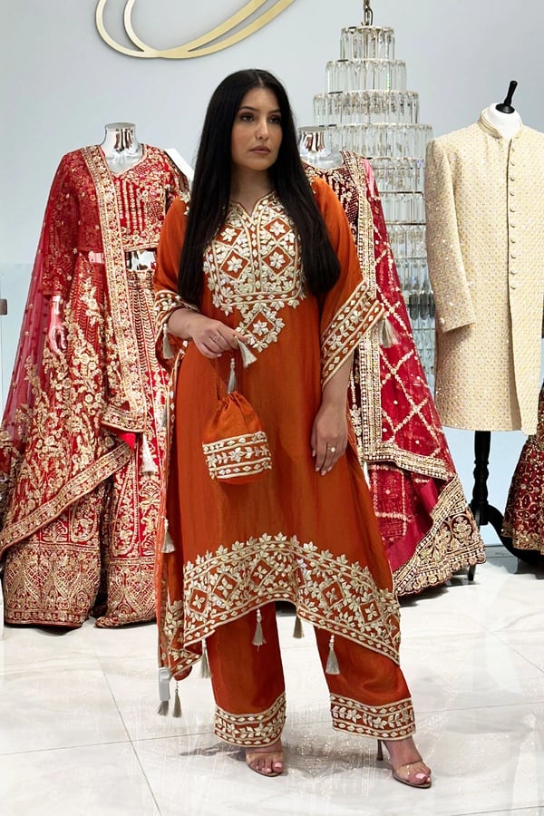 Parwan premium luxe embroidered kaftan collection - Orange, FS