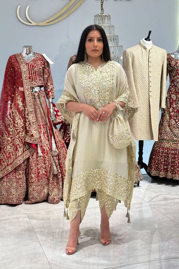 Parwan premium luxe kaftan with tulip collection - Cream, FS