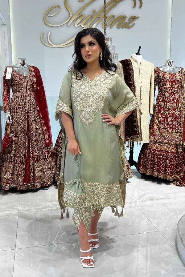 Parwan premium luxe kaftan with tulip collection - Mint, FS