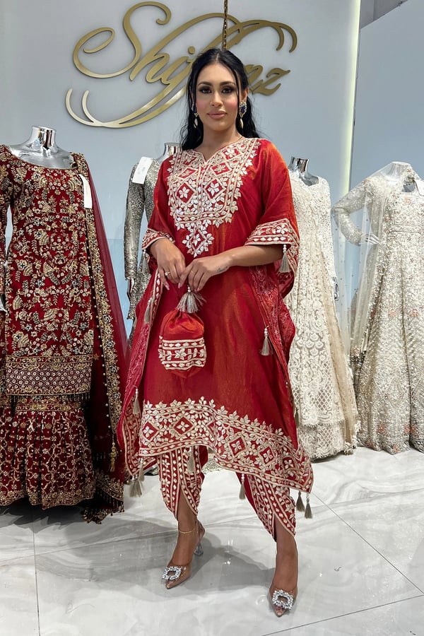 Parwan premium luxe kaftan with tulip collection - Red, FS