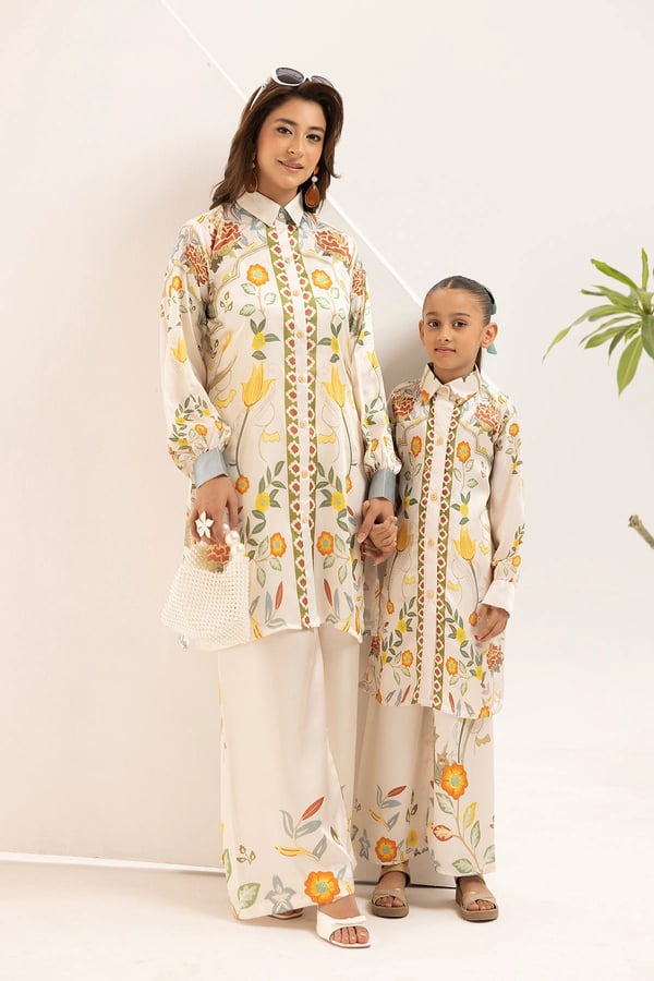 Shiffonz mother and daughter kids 2 piece silk lux printed co-ord set - MULTI, 36