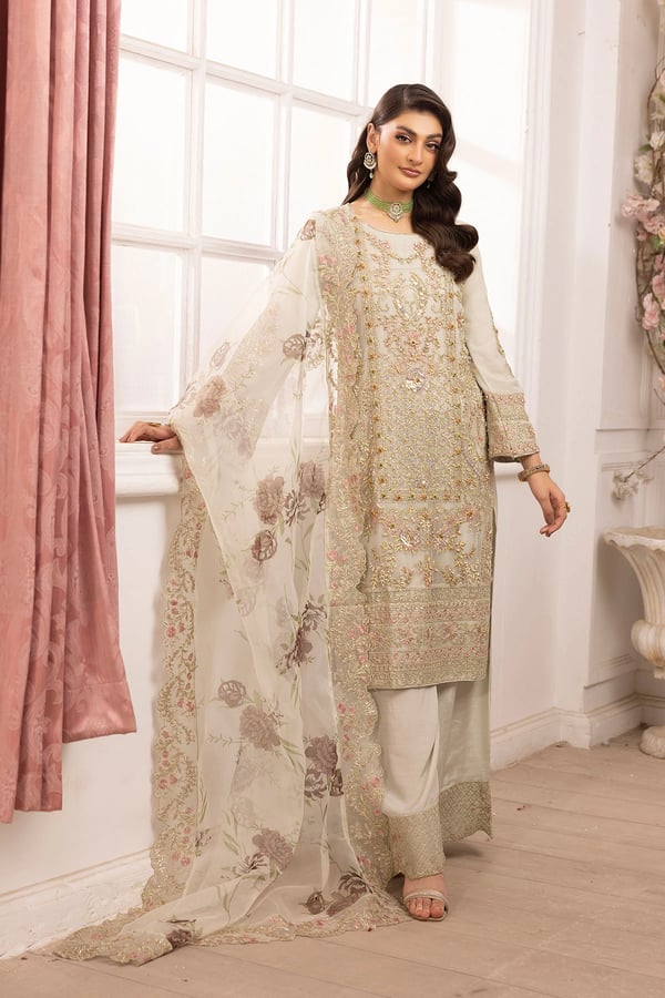 Crimson Astel luxe 3 piece embroidered collection - LMINT, X - Large