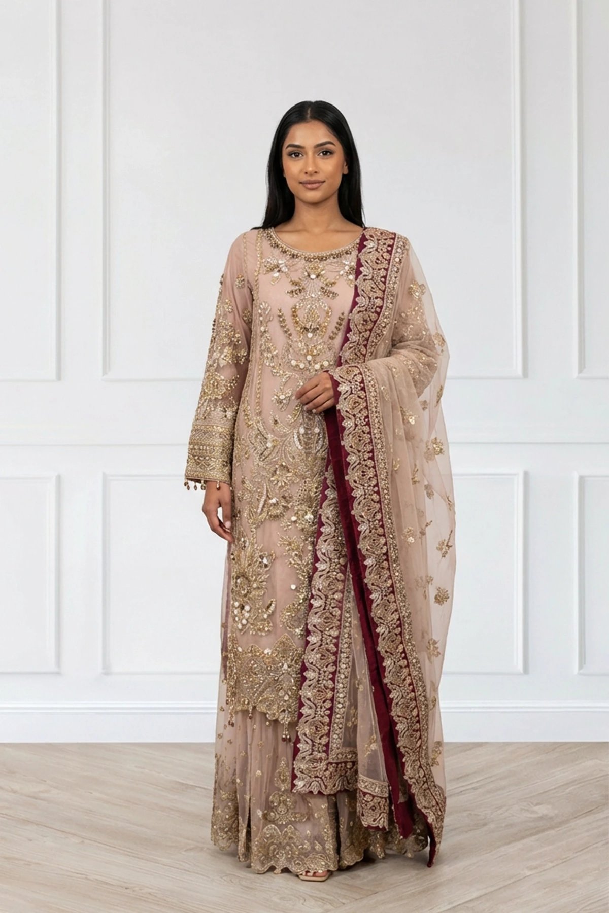 Imrozia 3 piece luxury embroidered sharara suit - Image 5