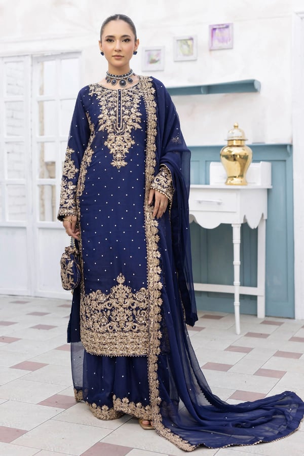 Elisa luxe collection 3 piece chiffon sharara suit