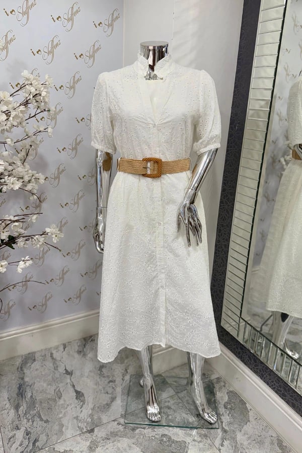 Shiffonz chikan kari summer hues lux embroidered dress - White, Large
