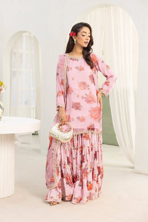 Yurfa luxe collection 3 piece gharara suit - Pink, Large