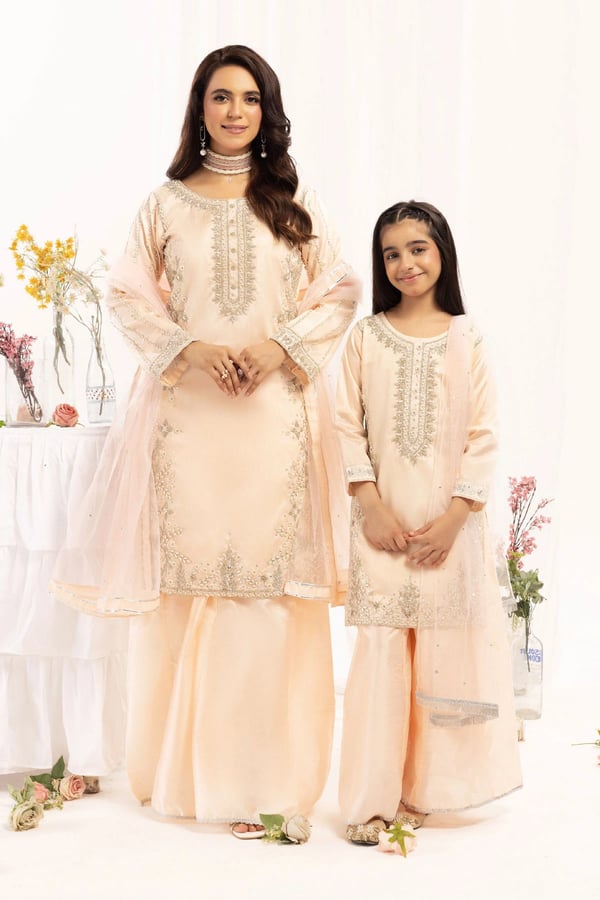 Niham luxe collection 3 piece kids mother and daughter suit - Peach, 36