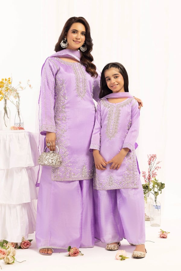 Niham luxe collection 3 piece kids mother and daughter suit - Lilac, 36