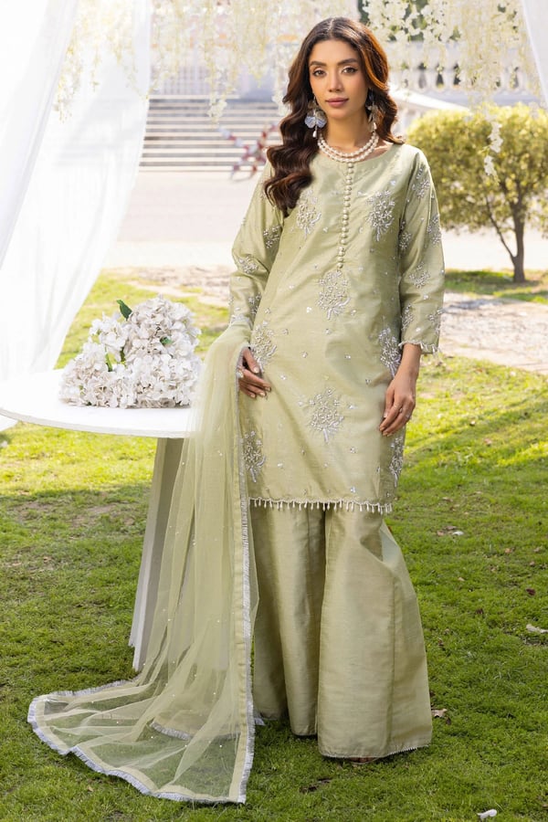 3 Piece mother and daughter plazo embroidered suit - Mint, Large