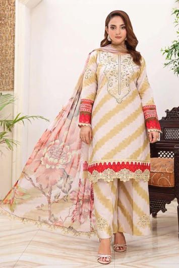 Aghaze Noor collection 3 piece embroidered suit - Yellow, X - Large