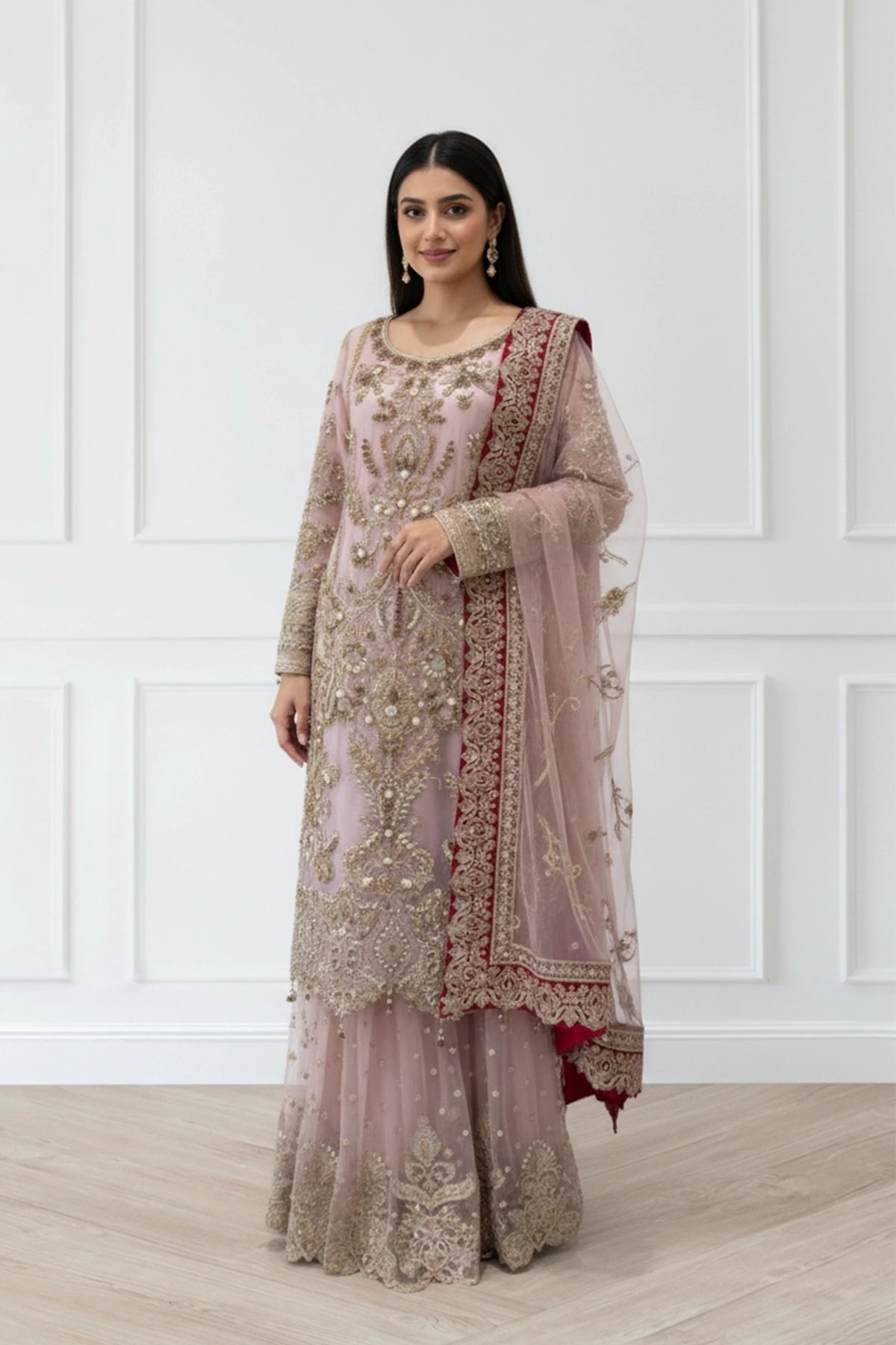 Imrozia 3 piece luxury embroidered sharara suit - Image 4