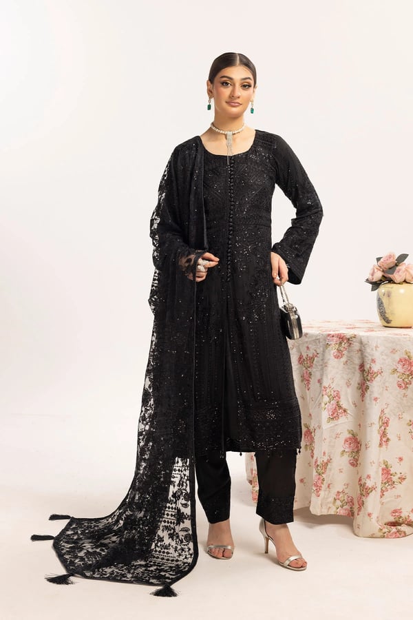 Sahoon luxe collection 3 piece embroidered suit - Black, Large