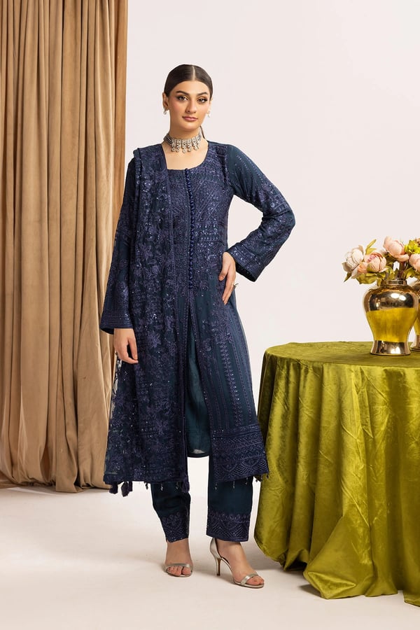 Sahoon luxe collection 3 piece embroidered suit - Navy, Large