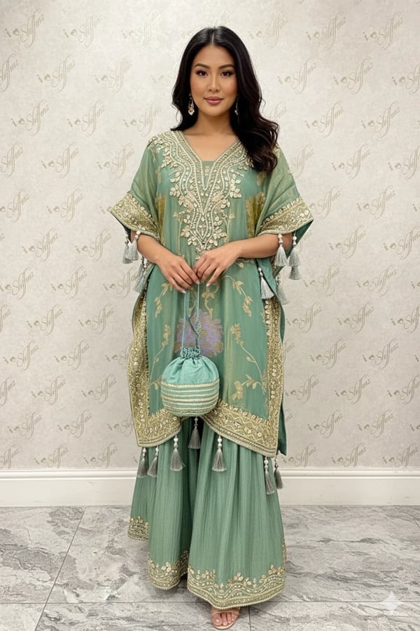 Parwan premium luxe gharara kaftan collection - Mint, FS