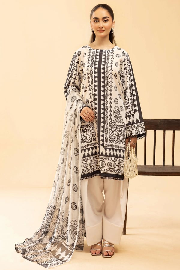 Sania Masketiya collection 3 piece printed casual suit - Cream, Large