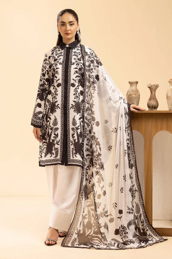 Sania Masketiya printed collection 3 piece suit - Cream, Large
