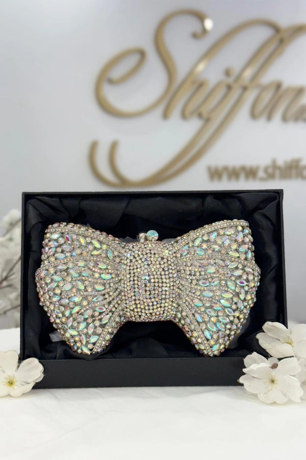 Love it embroidered bow clutch bag - White, FS
