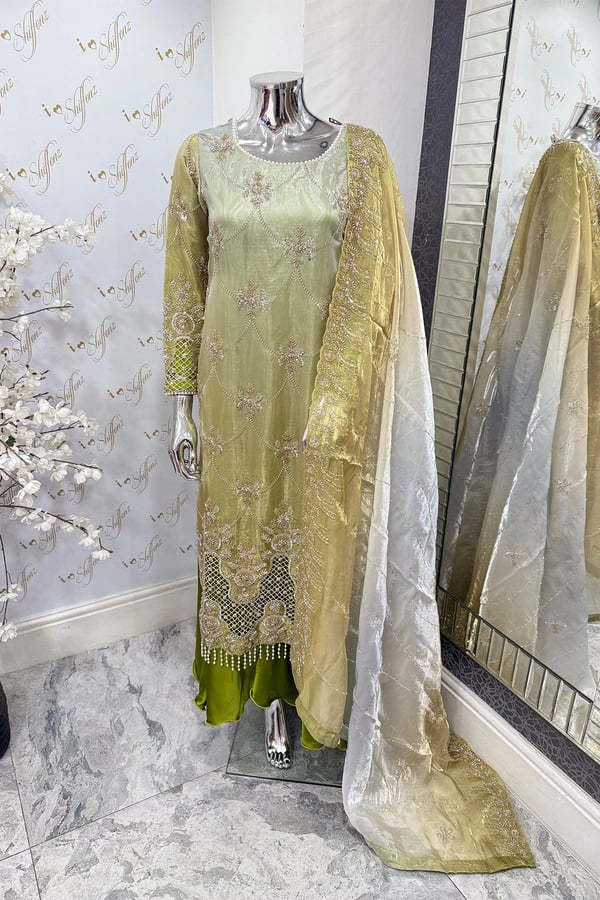 Maya luxe collection embroidered suit with plazo - MEHNDI, Large