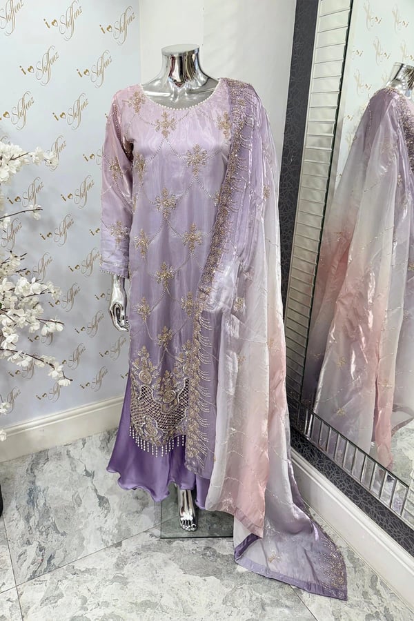 Maya luxe collection embroidered suit with plazo - Purple, Large