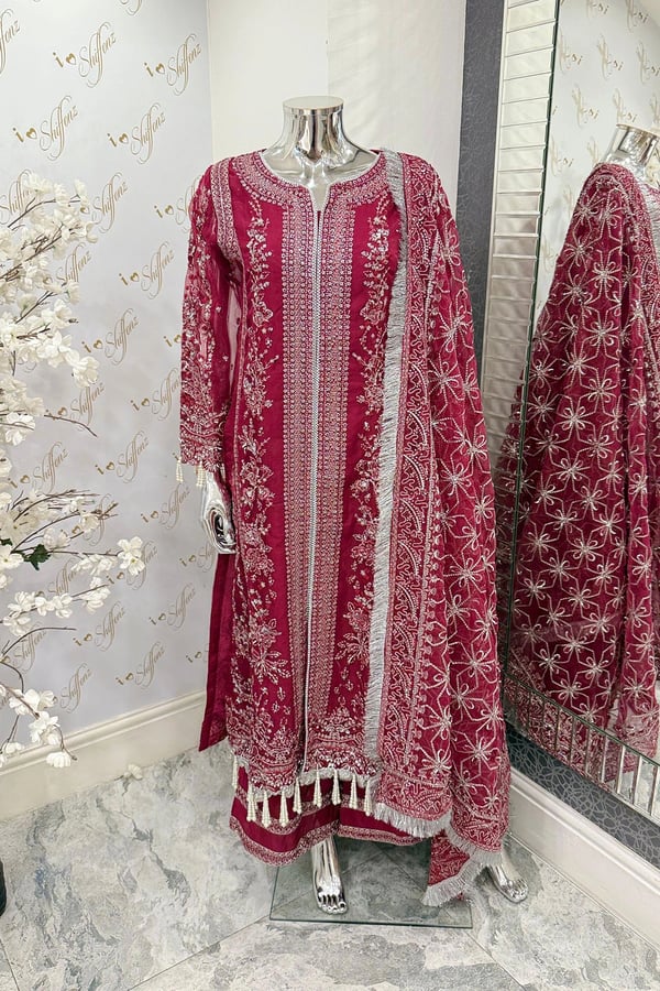 Noori collection 3 piece organza embroidered suit - DPINK, Large