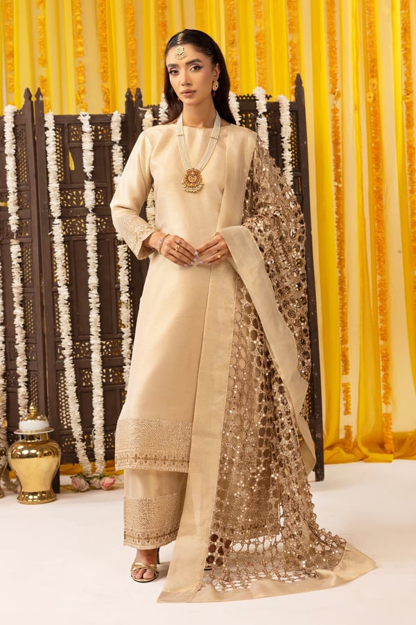 Armali luxe collection 3 piece suit with sheesh pati dupatta - Gold, X - Large