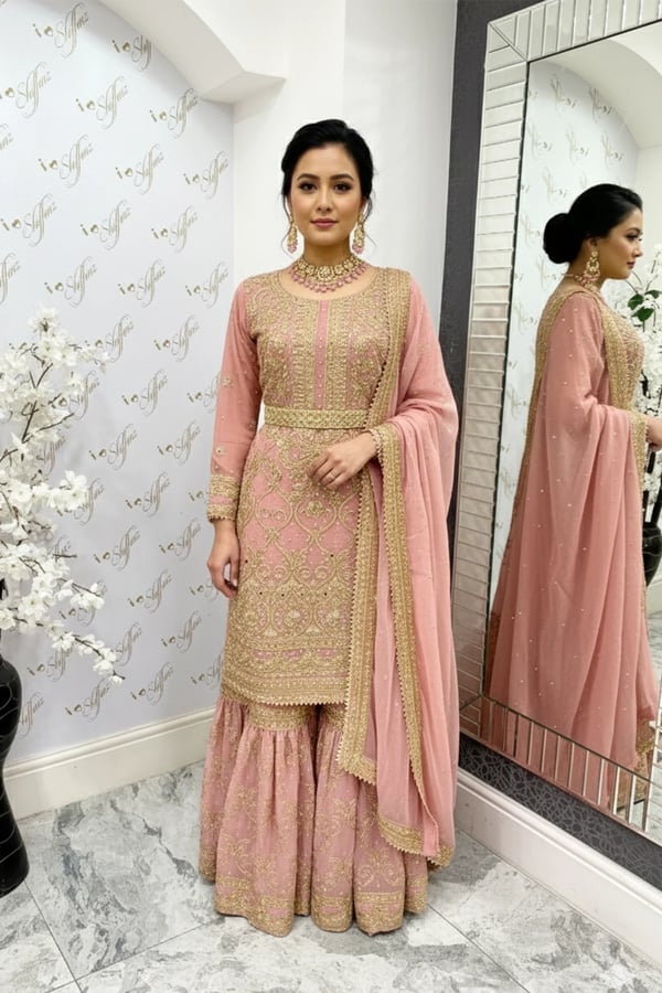 Shiffonz 3 piece embroidered lengha suit - DPINK, X - Large