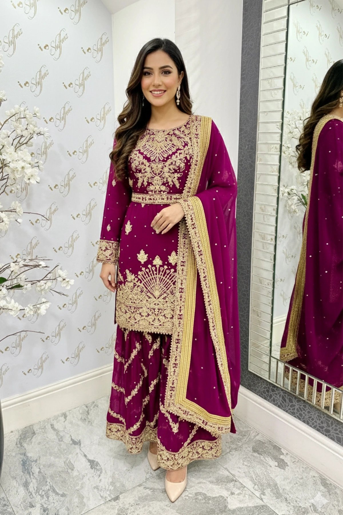 Sila luxe collection 3 piece embroidered gharara suit - Image 2