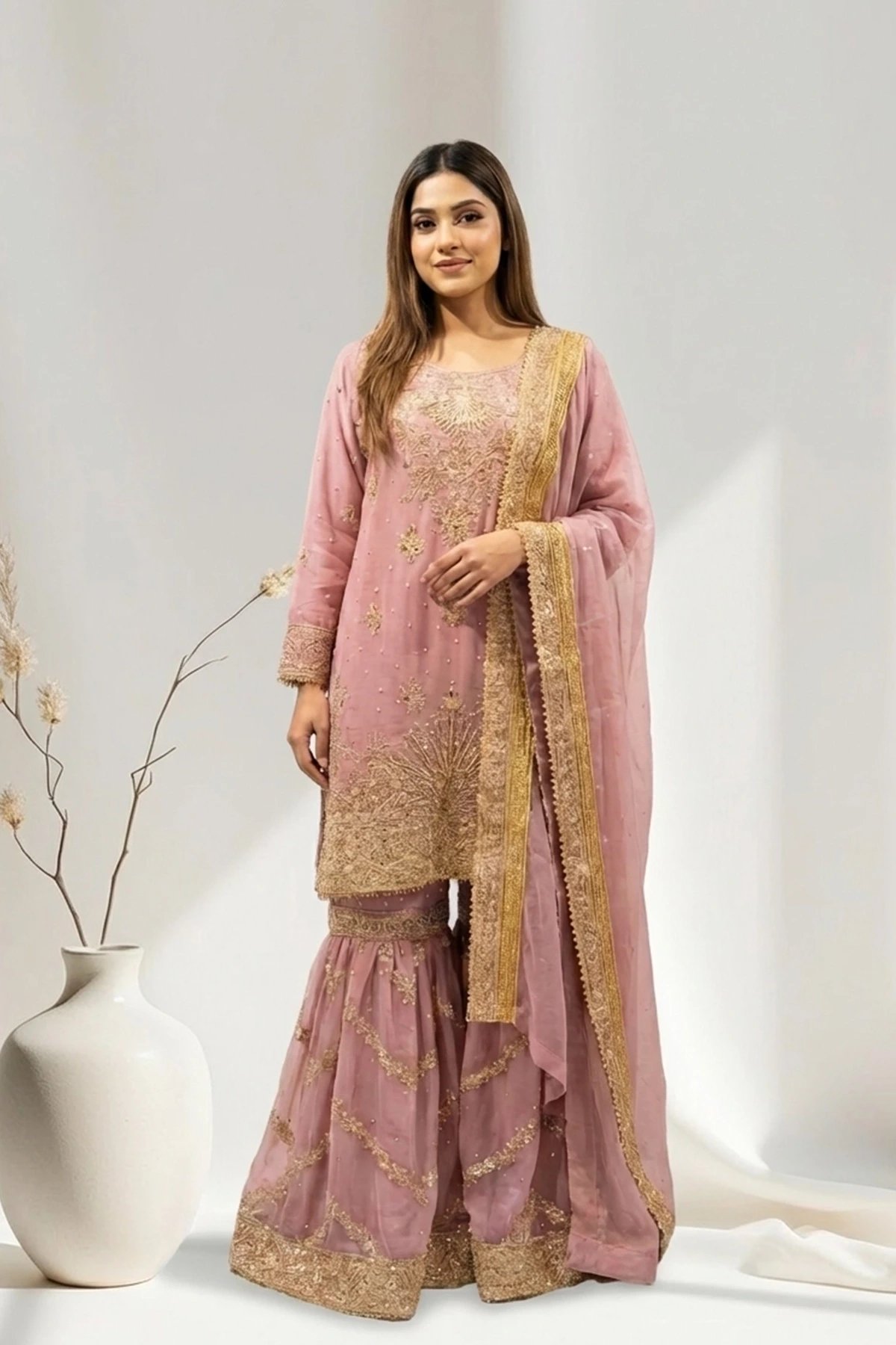 Sila luxe collection 3 piece embroidered gharara suit - Image 5