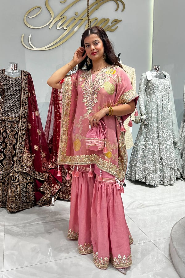 Parwan premium luxe gharara kaftan collection - Pink, FS
