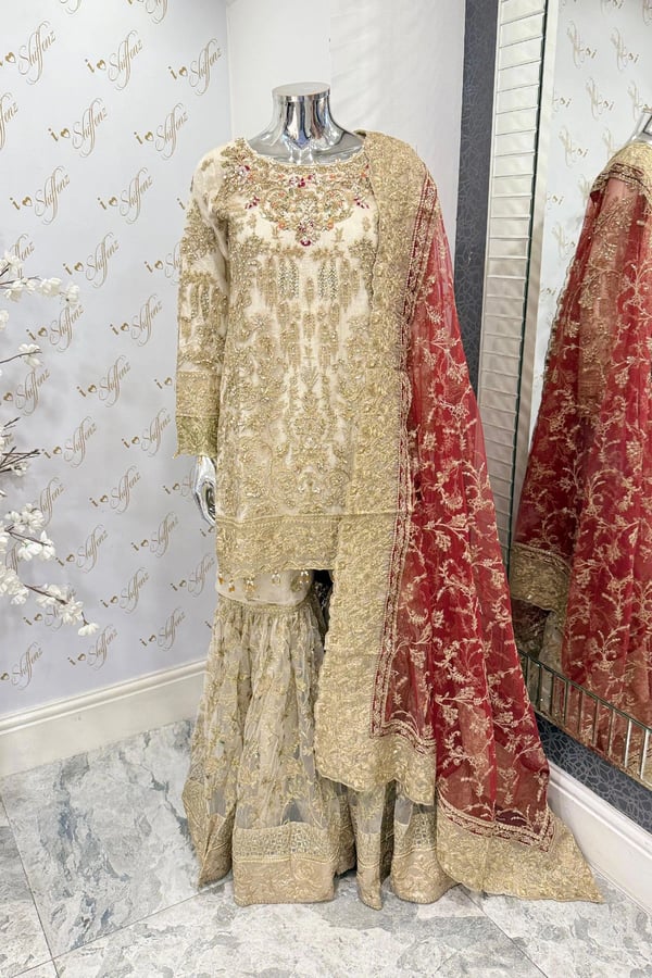 Imrozia luxe collection 3 piece embroidered gharara suit
