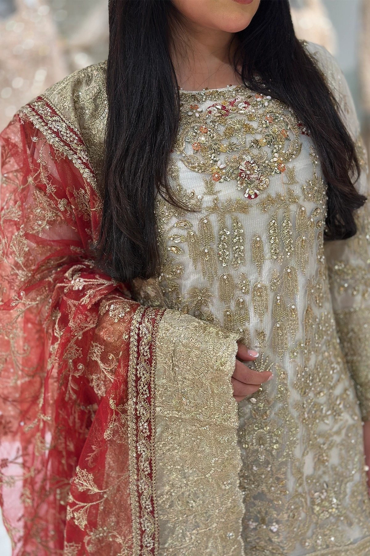 Imrozia luxe collection 3 piece embroidered gharara suit - Image 2