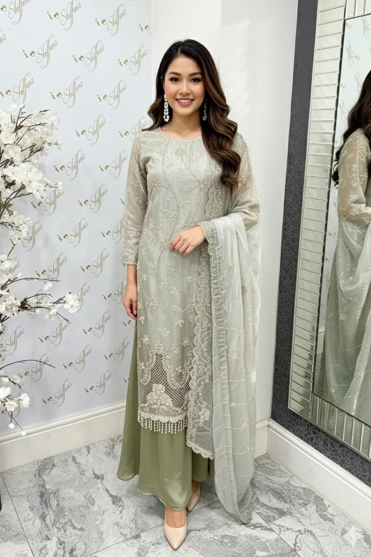 Maya luxe collection 3 piece embroidered plazo suit - Image 2