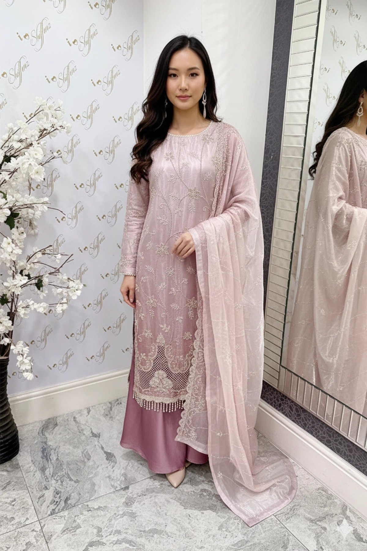 Maya luxe collection 3 piece embroidered plazo suit - Image 4