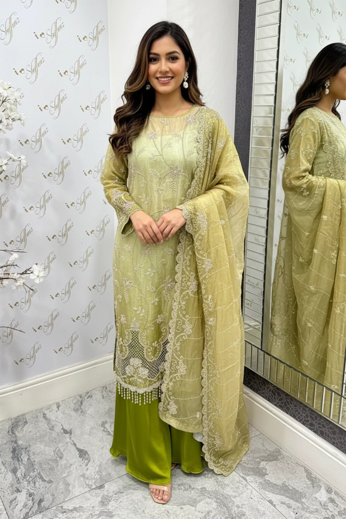 Maya luxe collection 3 piece embroidered plazo suit - Image 3