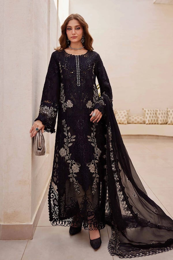 Amrina luxe organza embroidered 3 piece collection - Black, Large